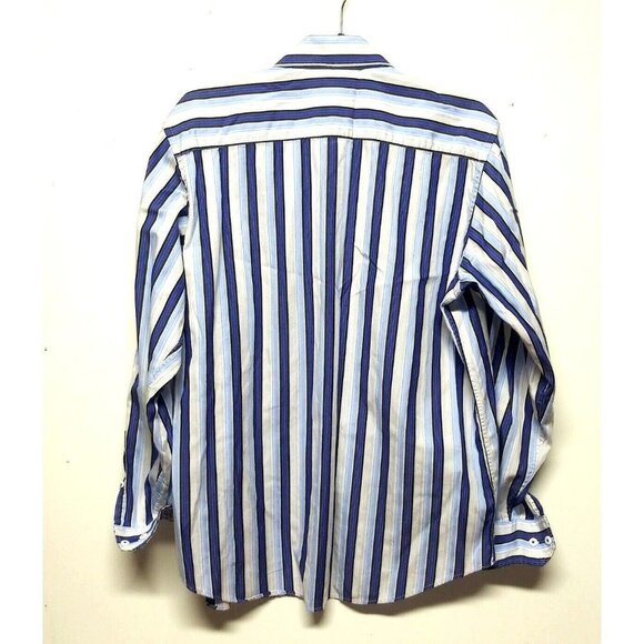 BUGATCHI UOMO Shirt Sz M Striped Flip Cuffs geometric print blue white LS Cotton - Picture 2 of 10